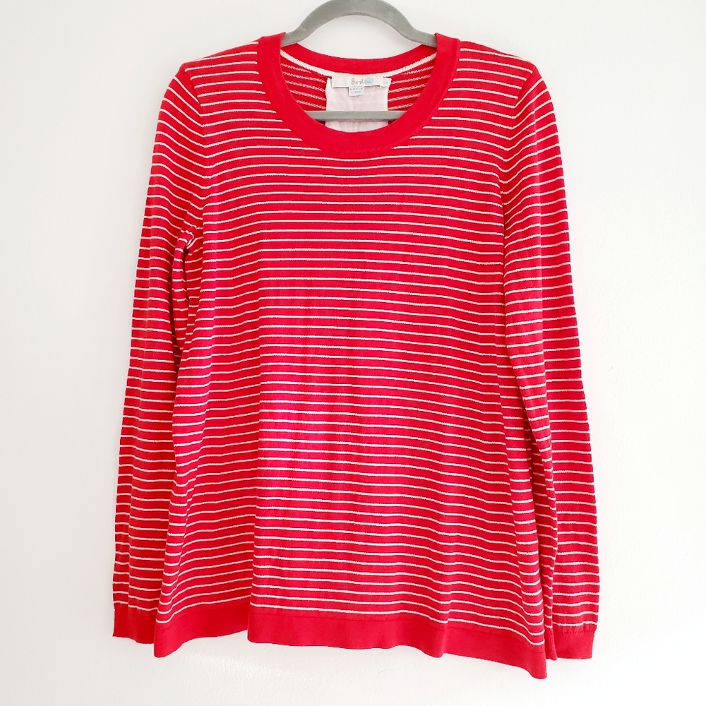 Boden Red White Striped Long Sleeve Shirt Buttons